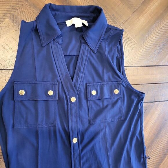 Michaels Kors Nautical Slinky Dress Blue and Gold Small - Picture 2 of 4